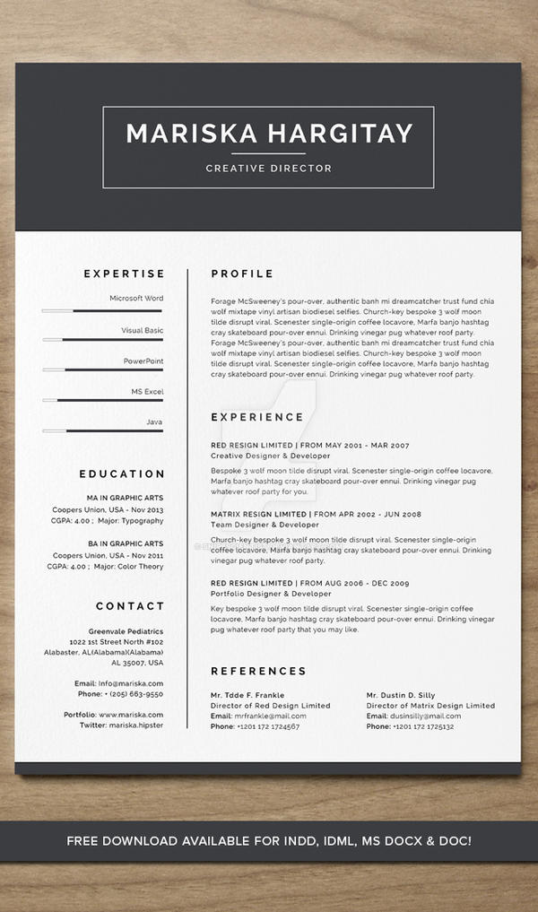 high end free resume cv for word   indd by snipescientist