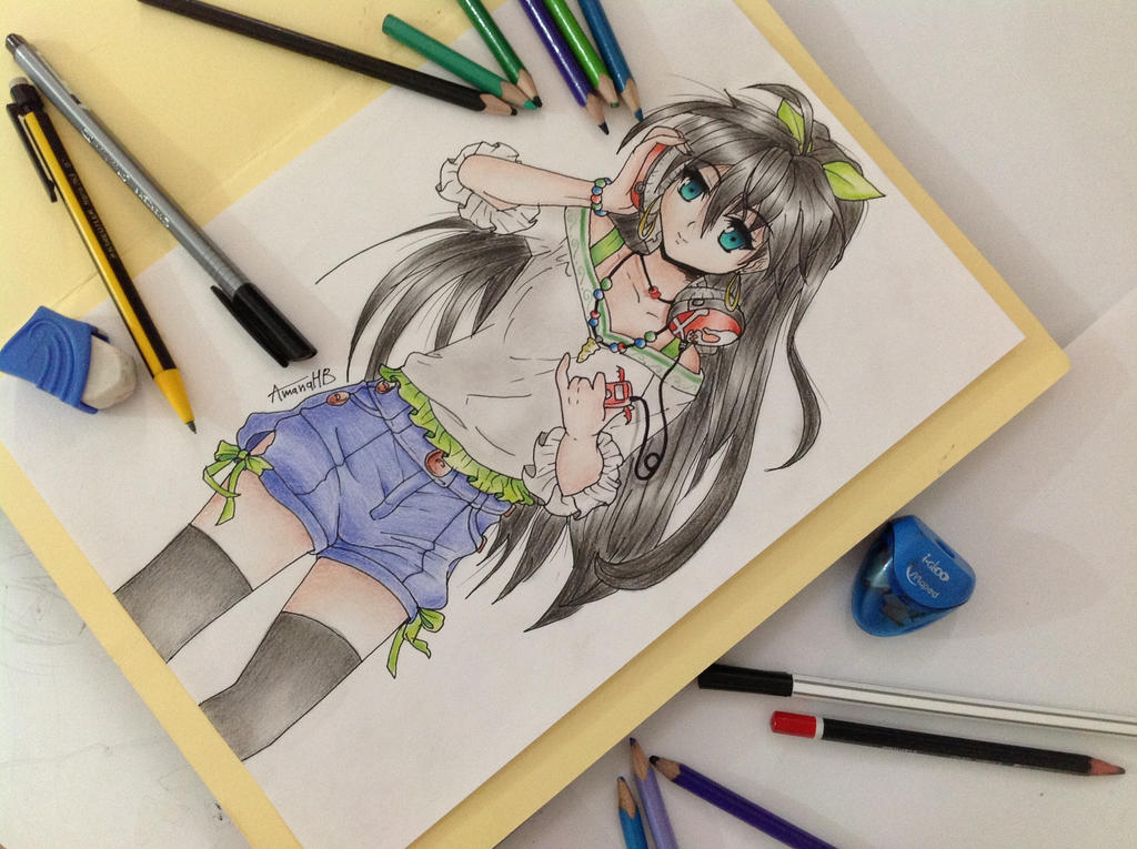 Anime Girl with Headphones Colored Pencils by AmanaJackson on DeviantArt